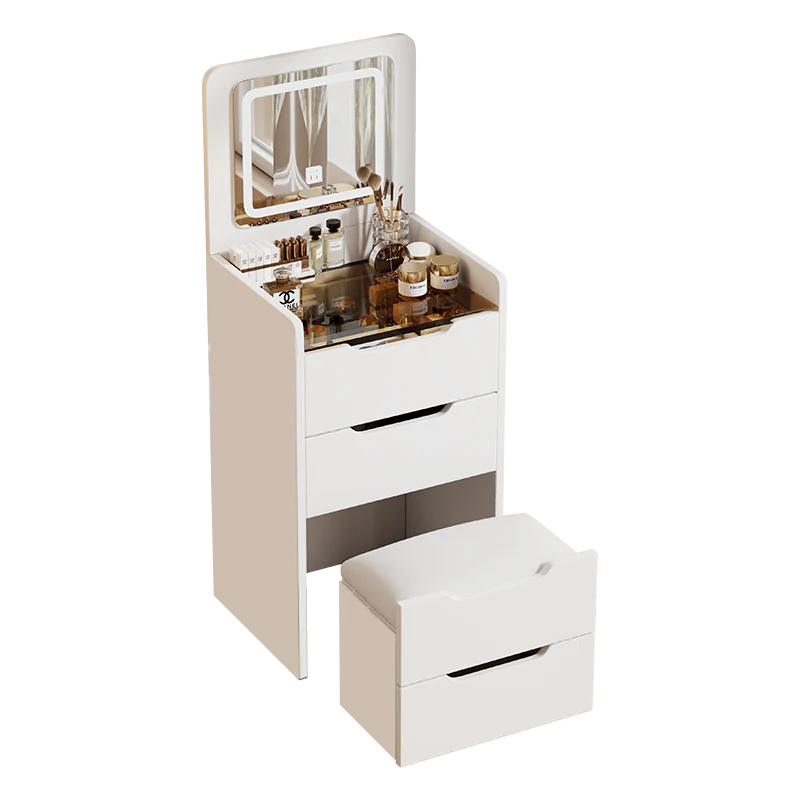 Walker Edison | White 3 in 1 Vanity Desk Set with Flip Top Mirror & Storage - Image 8