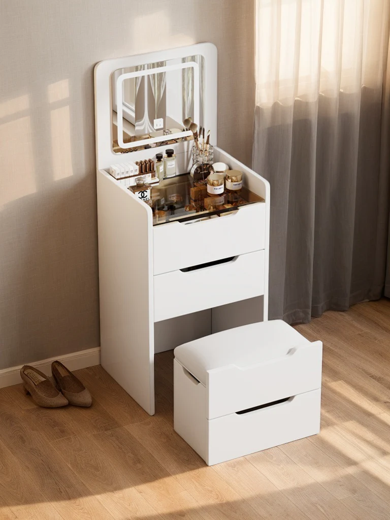 Walker Edison | White 3 in 1 Vanity Desk Set with Flip Top Mirror & Storage - Image 9