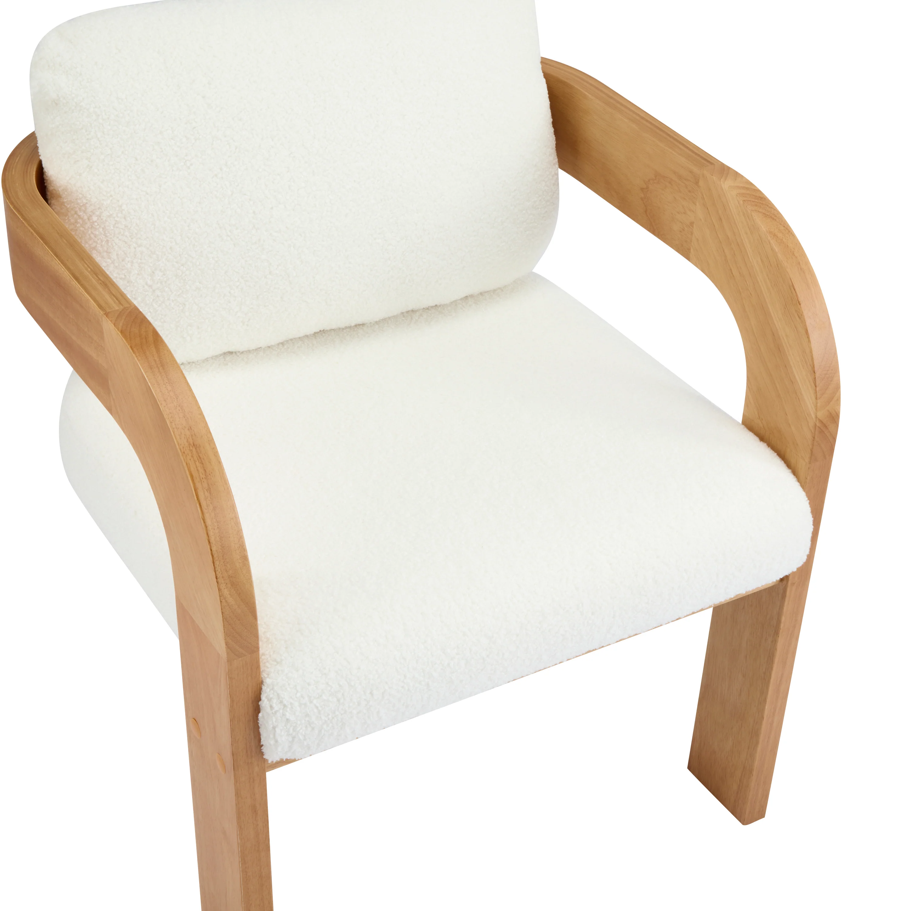 White Boucle 2 Pack Dining Chairs with Pillow Back and Solid Wood Frame - Image 12