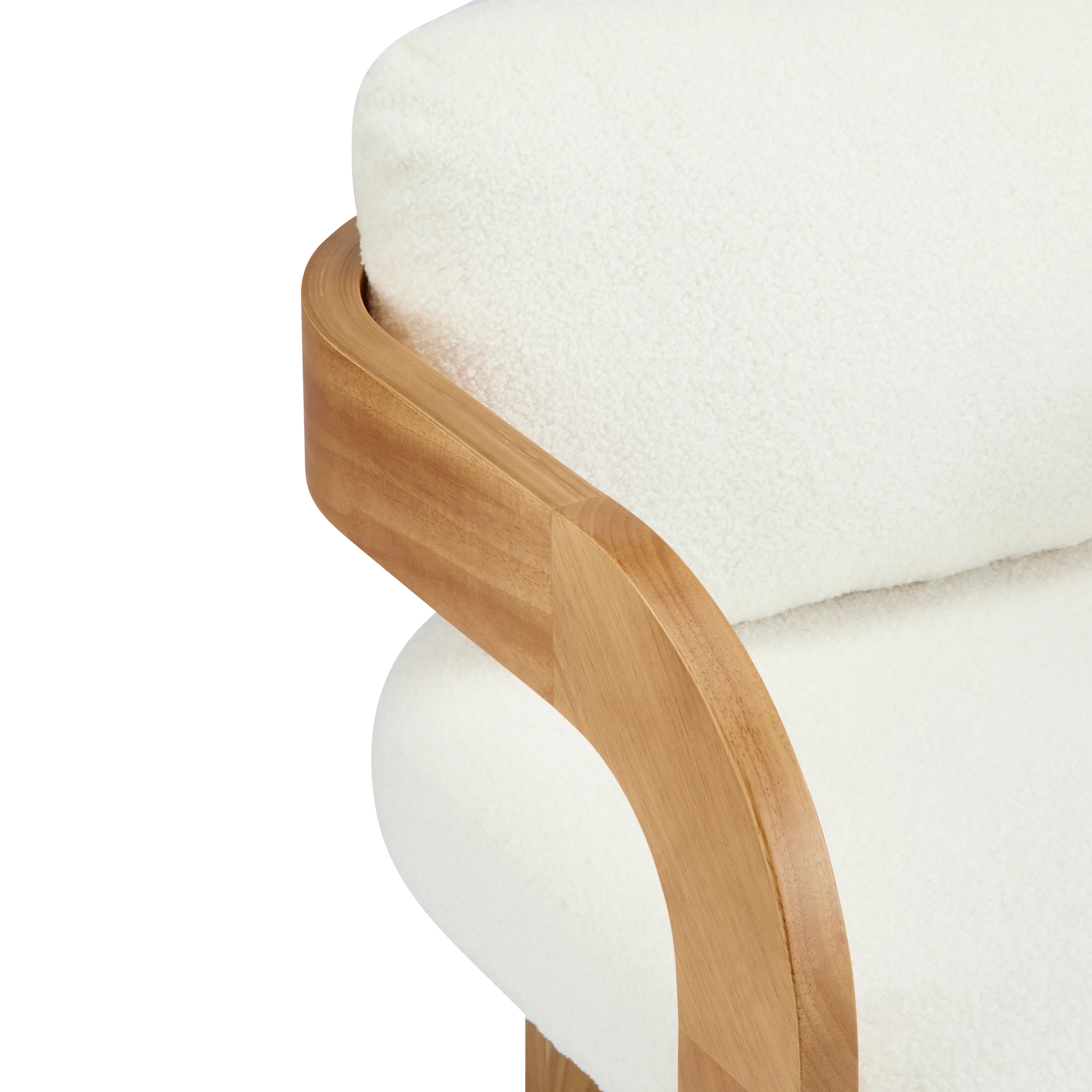 White Boucle 2 Pack Dining Chairs with Pillow Back and Solid Wood Frame - Image 13