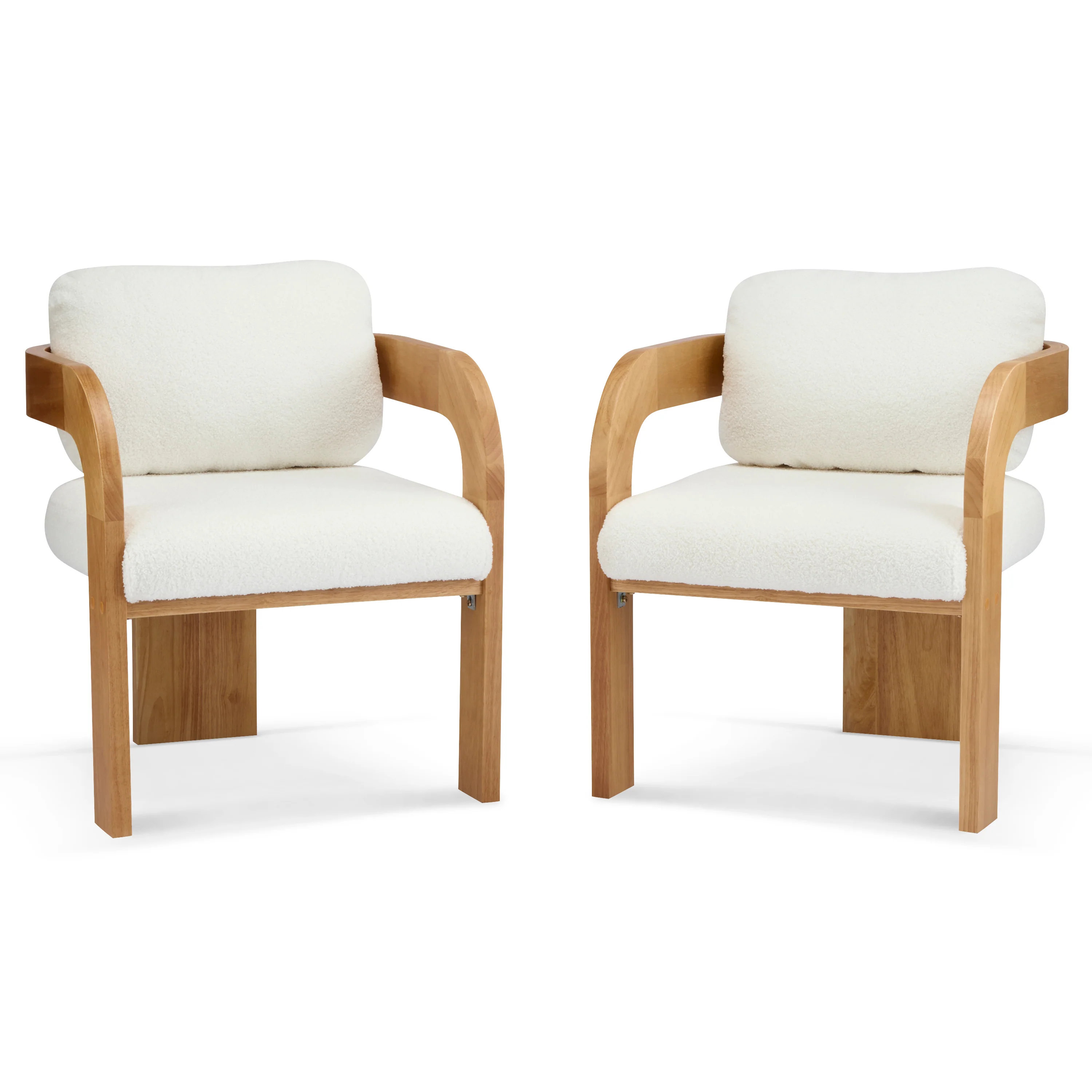 White Boucle 2 Pack Dining Chairs with Pillow Back and Solid Wood Frame - Image 4