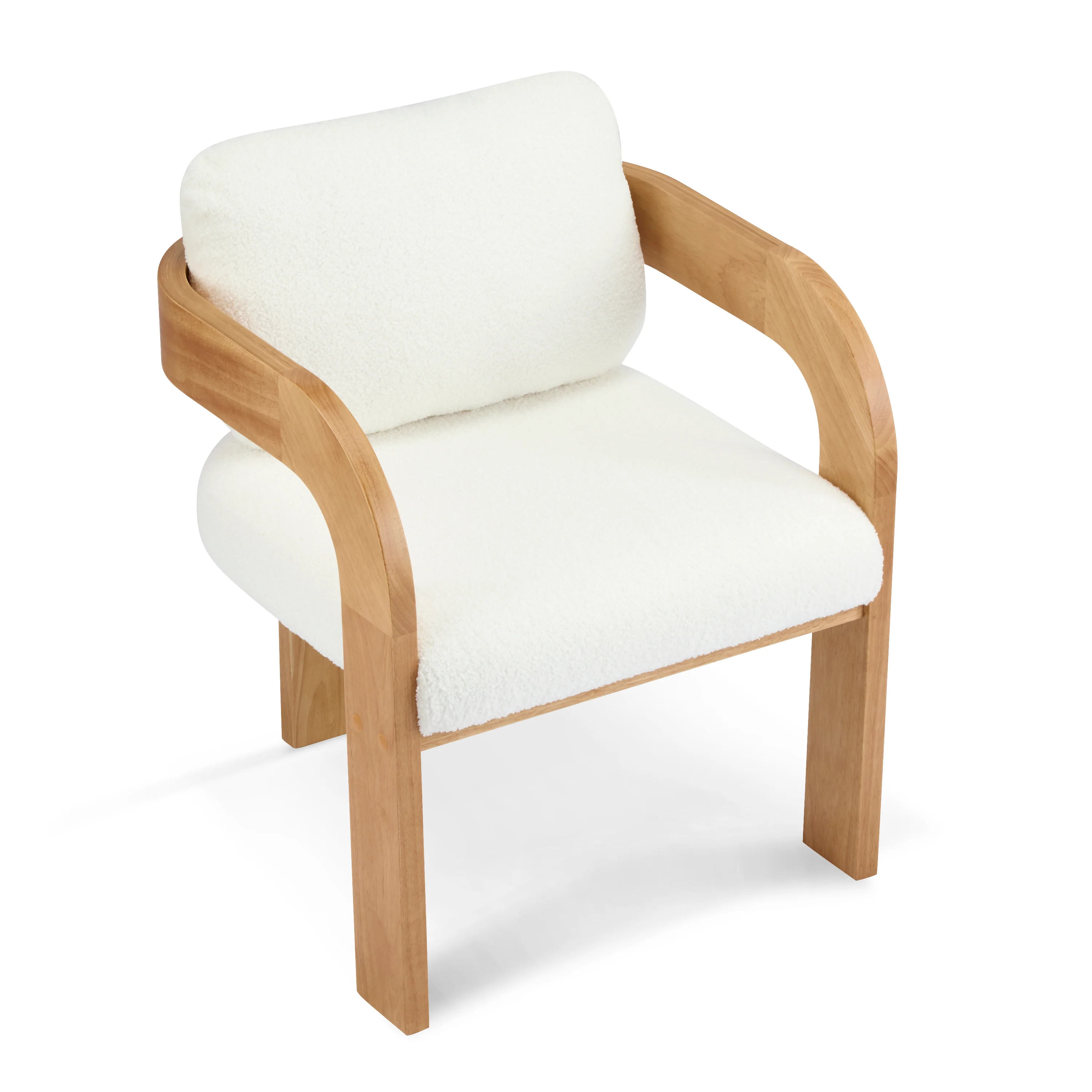 White Boucle 2 Pack Dining Chairs with Pillow Back and Solid Wood Frame - Image 7