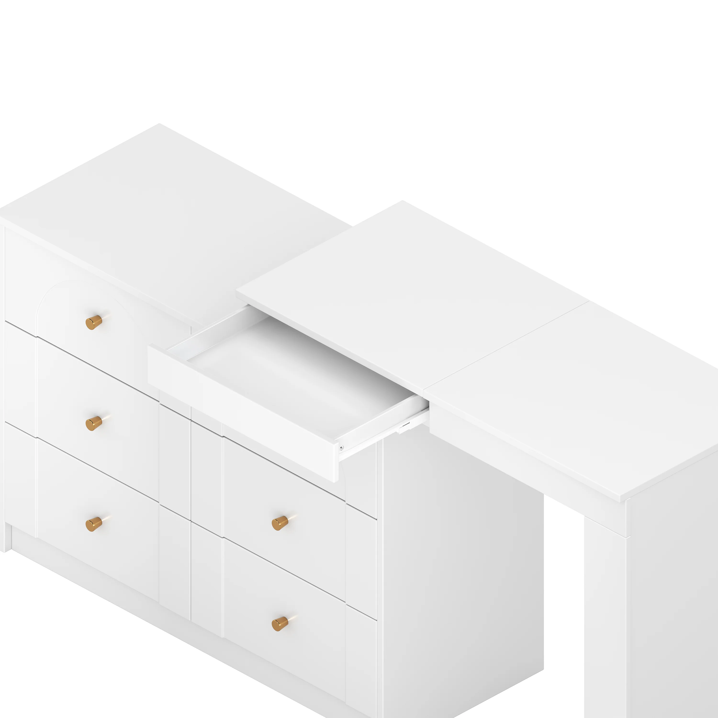 Walker Edison | White Multi-Functional Vanity Desk Dresser Set with Flip Mirror and Lights - Image 11