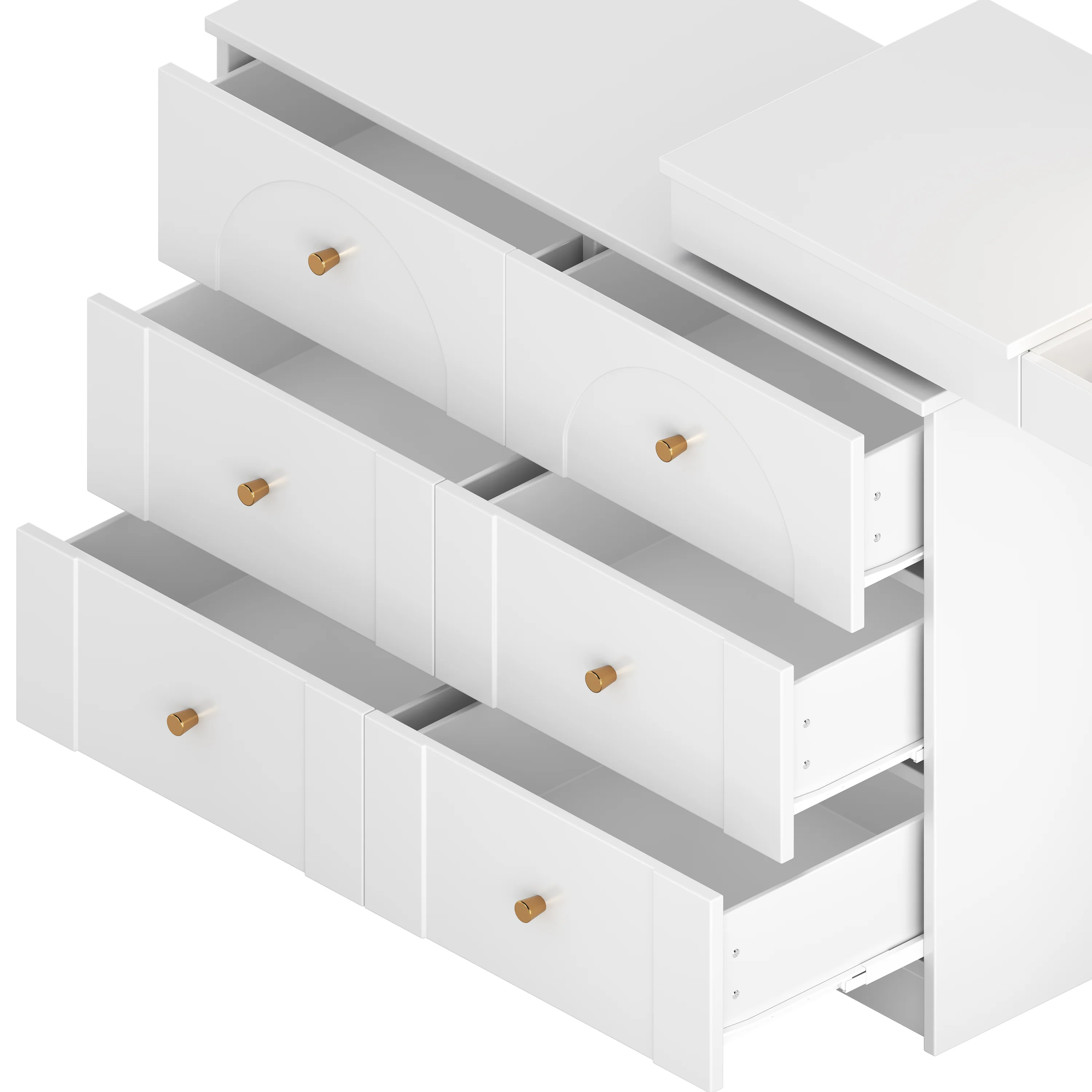 Walker Edison | White Multi-Functional Vanity Desk Dresser Set with Flip Mirror and Lights - Image 14