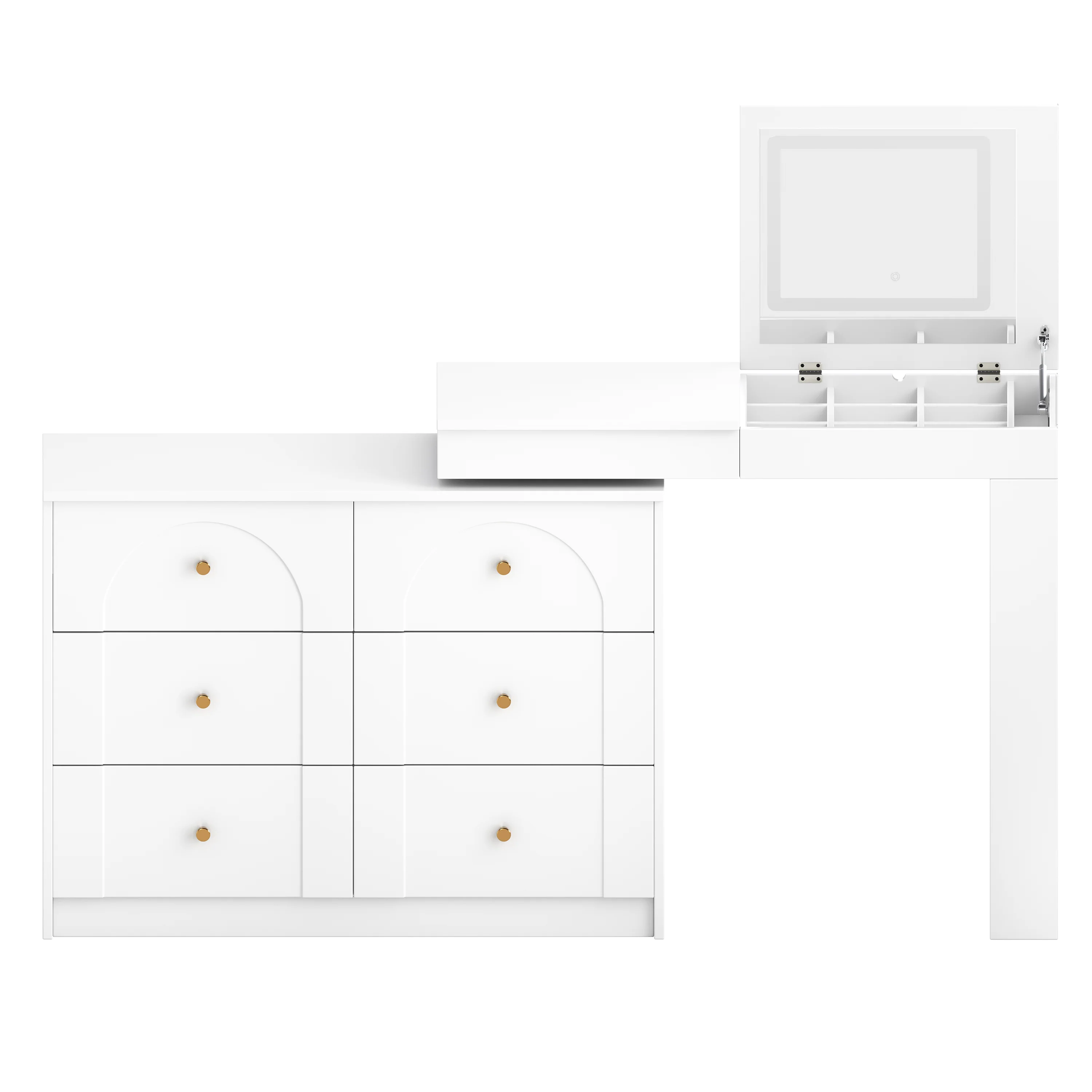 Walker Edison | White Multi-Functional Vanity Desk Dresser Set with Flip Mirror and Lights - Image 9