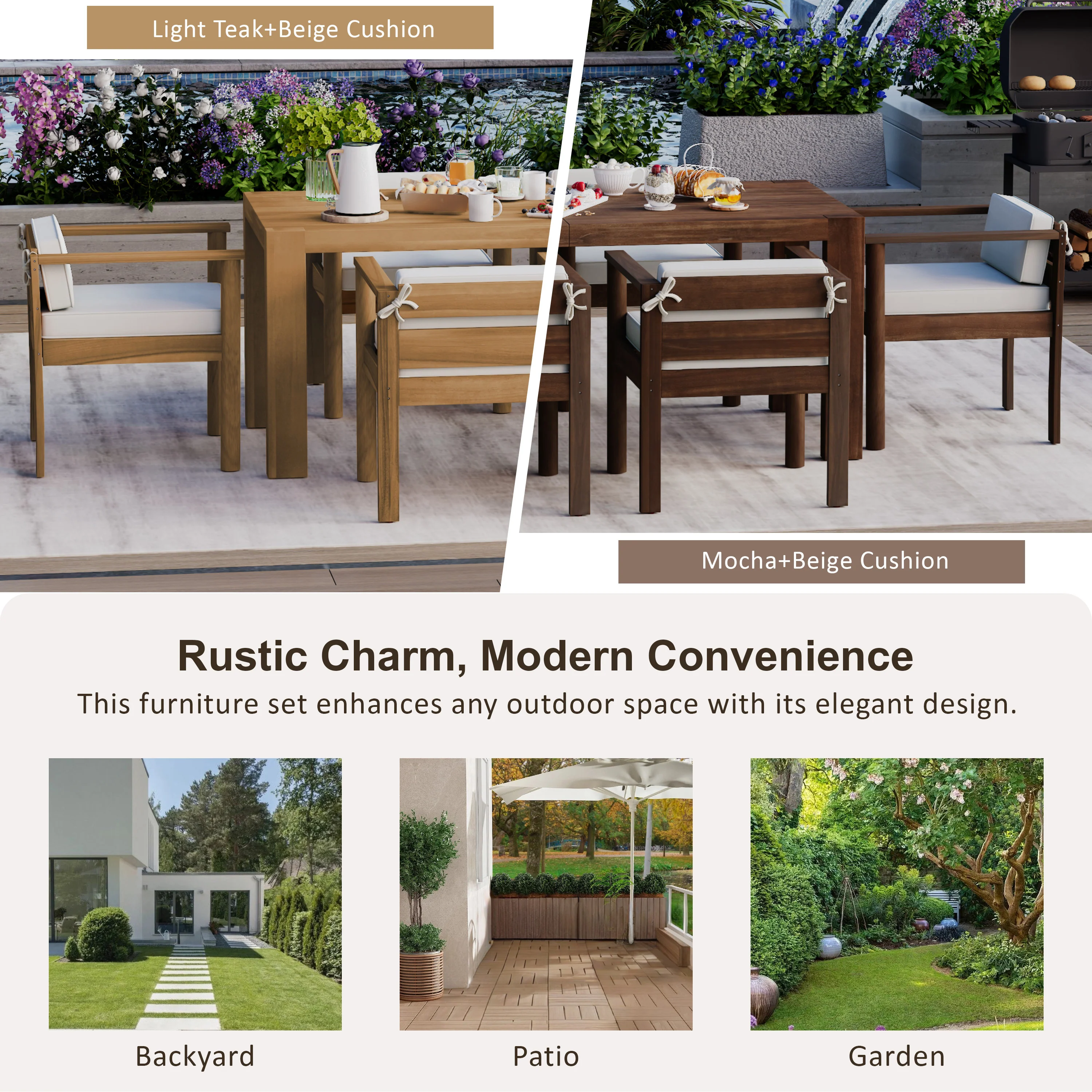 Walker Edison | Wood Outdoor Patio 7-Piece Dining Table Set for 6 - Image 11