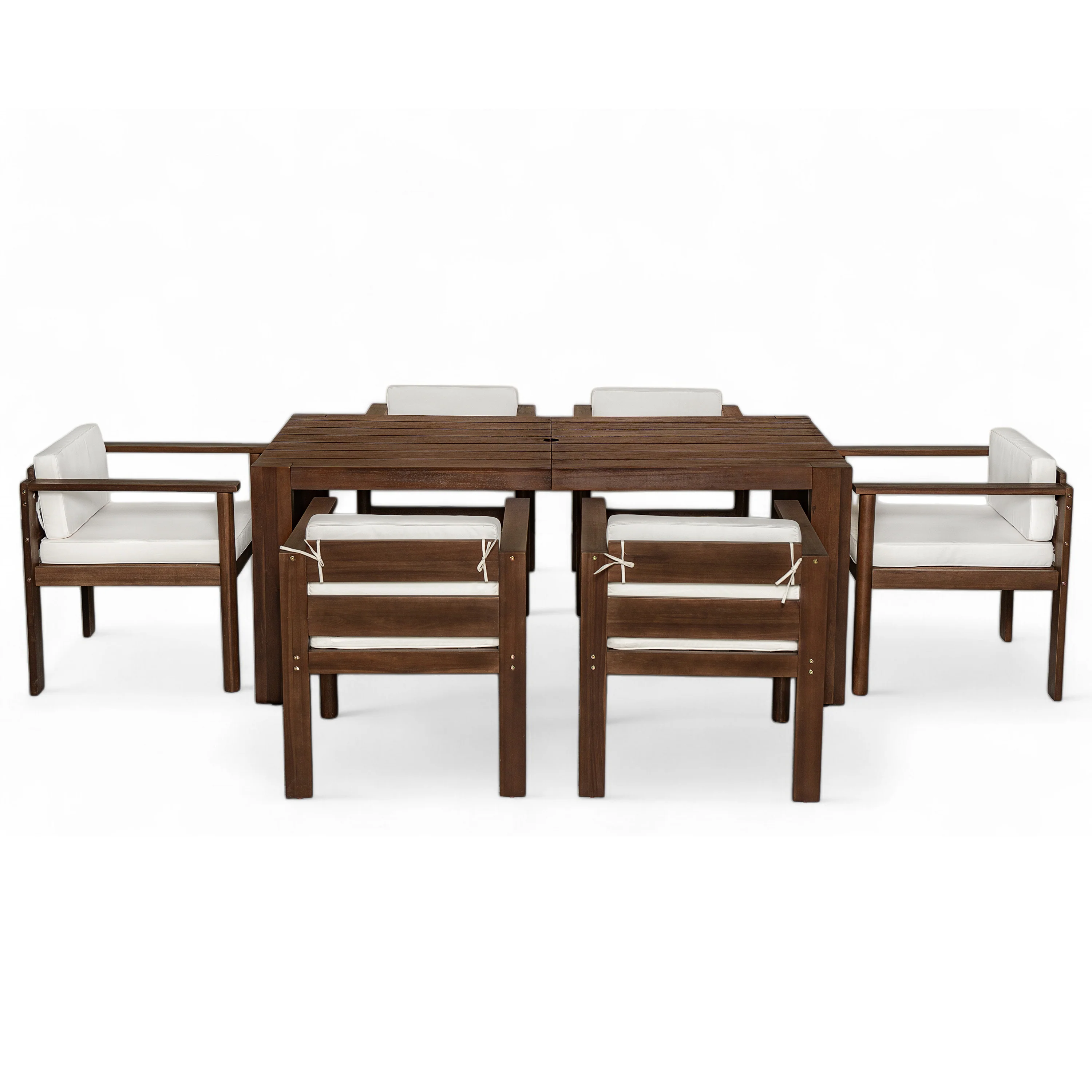 Walker Edison | Wood Outdoor Patio 7-Piece Dining Table Set for 6 - Image 12