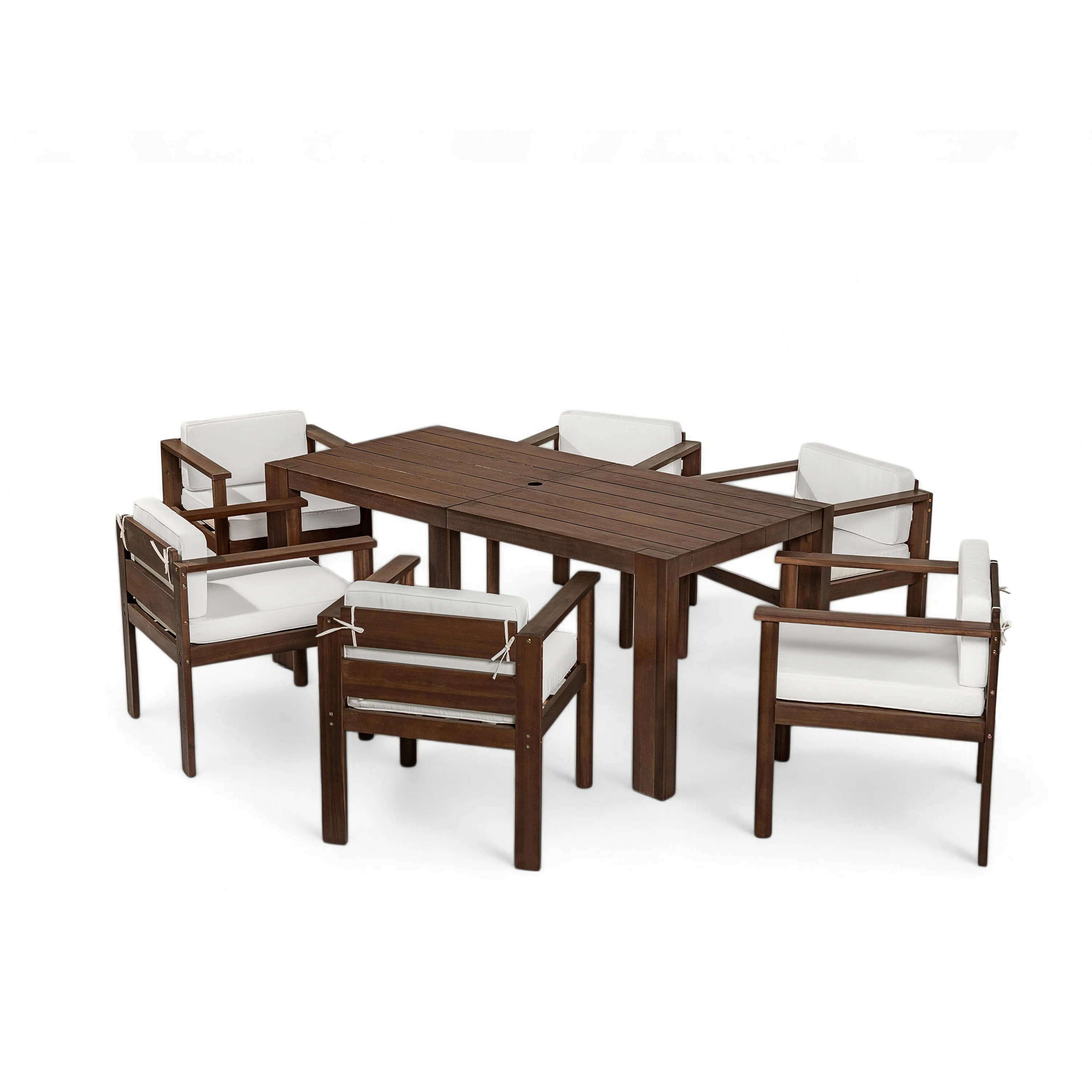 Walker Edison | Wood Outdoor Patio 7-Piece Dining Table Set for 6 - Image 13