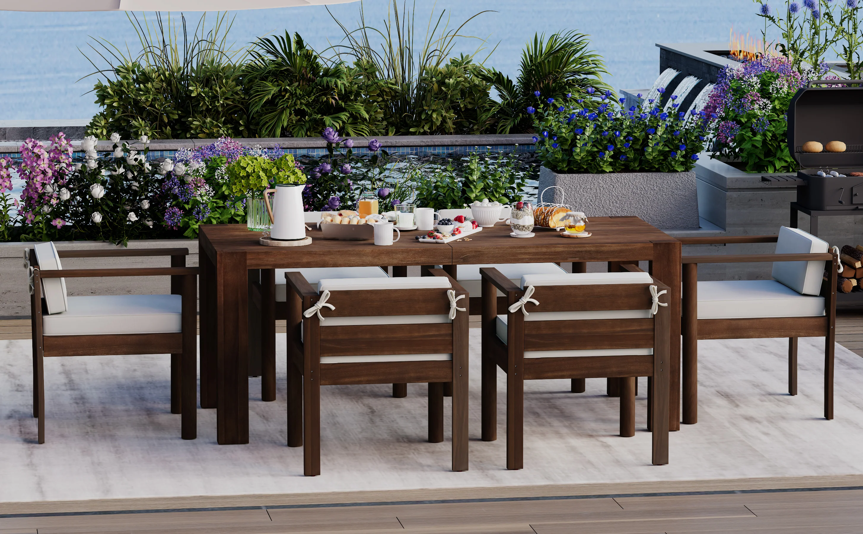 Walker Edison | Wood Outdoor Patio 7-Piece Dining Table Set for 6 - Image 19
