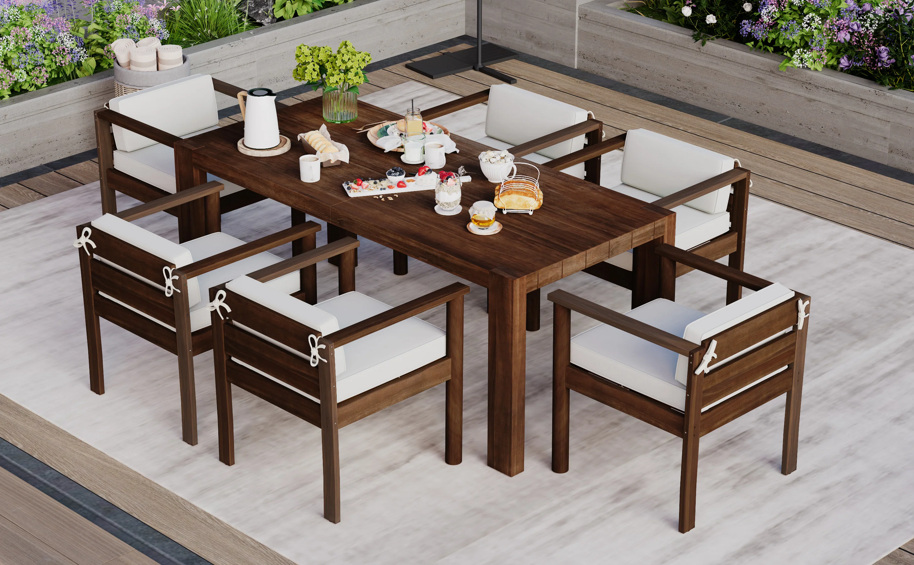 Walker Edison | Wood Outdoor Patio 7-Piece Dining Table Set for 6 - Image 24