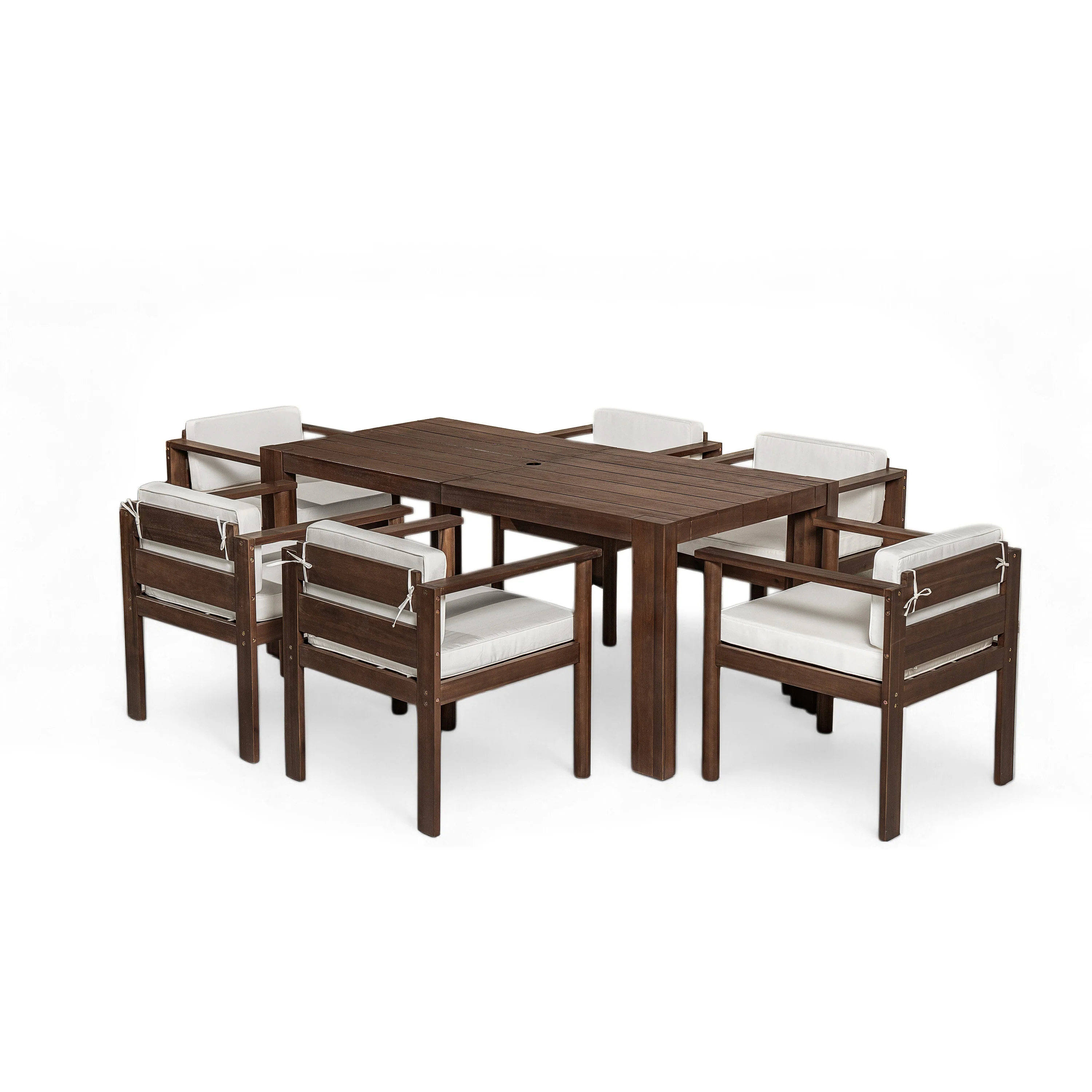 Walker Edison | Wood Outdoor Patio 7-Piece Dining Table Set for 6 - Image 25