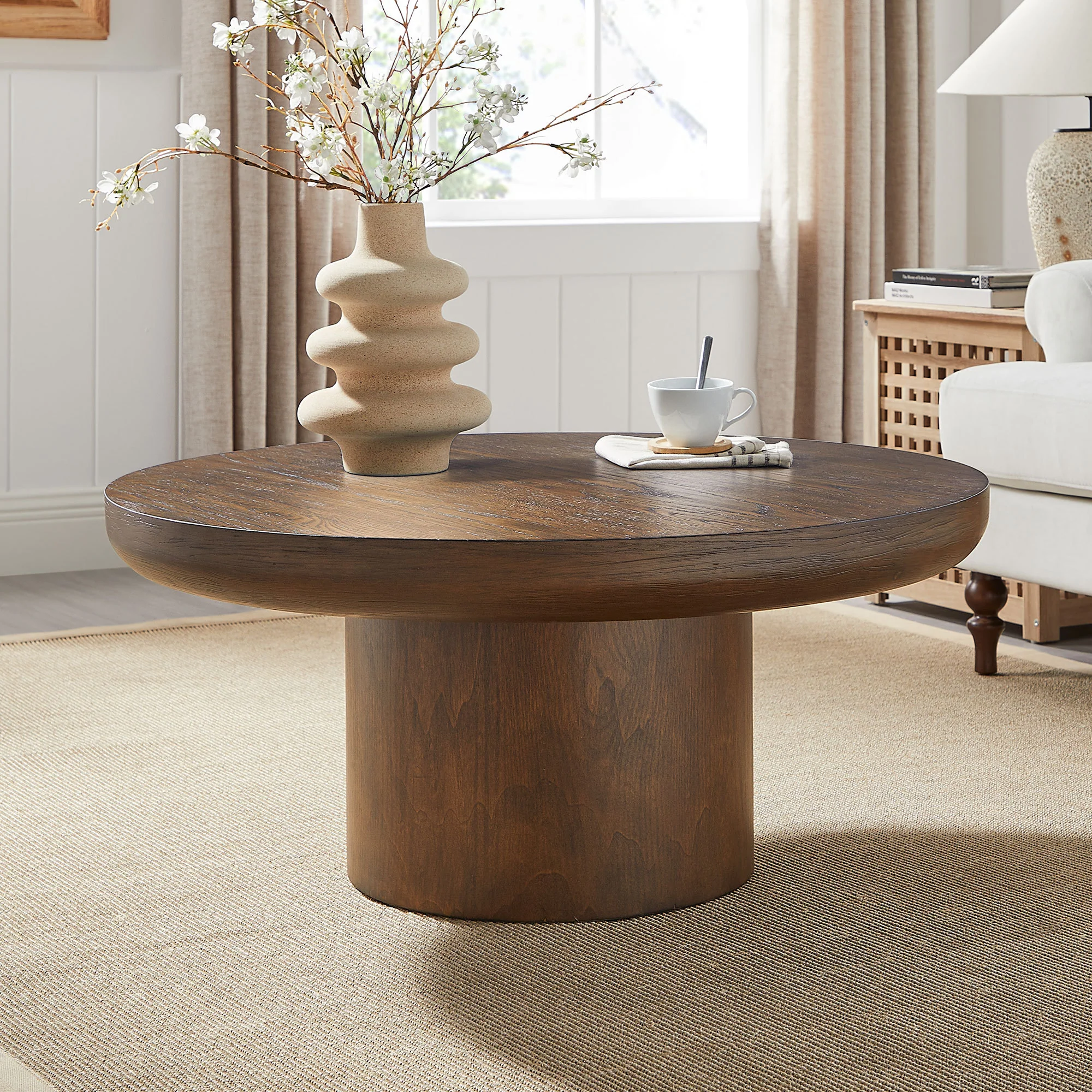Walker Edison | Wood Veneer Round Coffee Table - Image 2
