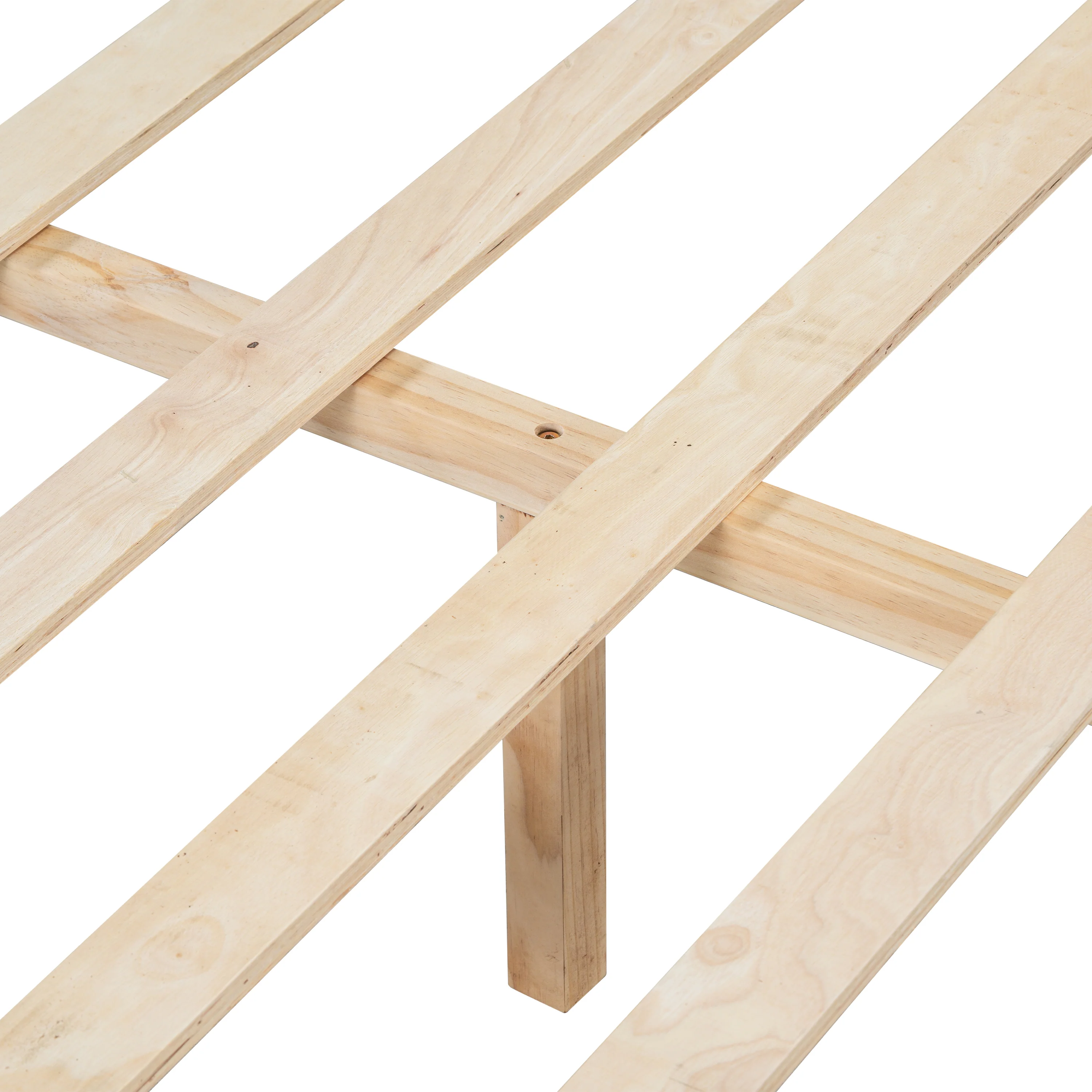 Woven White Leather Headboard Queen Pine Wood Bedframe - Image 7