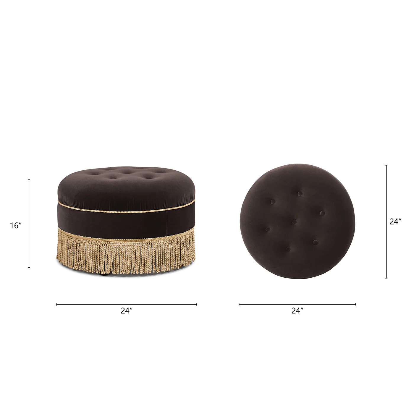 Yolanda 24' Round Upholstered Brown Accent Ottoman Performance Velvet - Image 10